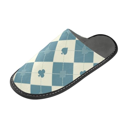 tplaotee Pokerpantoffeln für Damen und Herren, mit Memory-Schaum, für Haus, Schlafzimmer, Blau / Beige von tplaotee