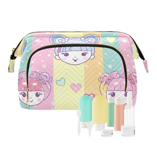 tplaotee Puppen-Cartoon-Reisetasche für Damen, mit Reißverschluss, Geldbörse für Make-up-Pinsel, Puppen-Cartoon-Regenbogenfarben, 1 size von tplaotee