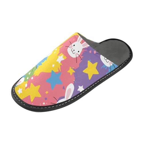 tplaotee Rainbow Playful Bunny Warme Hausschuhe Damen Indoor Hausschuhe mit Memory-Schaum für Haus, Schlafzimmer, Rainbow Playful Bunny, 38.5/39 EU von tplaotee