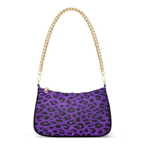 tplaotee Reise-Geldbörsen mit künstlichem Glitzer-Leopardenmuster, violett, trendige Kette, für Damen, Crossbody-Tasche für den Herbst von tplaotee