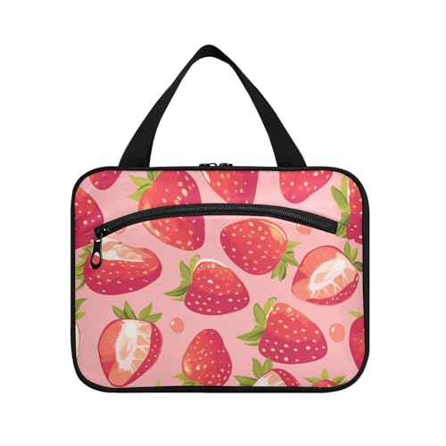tplaotee Reise-Kosmetiktasche mit Haken, pfirsichrote Erdbeeren, Designer-Kosmetiktasche für wichtige Dinge für Frauen, Kreuzfahrten, Brochas, Maquillaje M, Pfirsichrote Erdbeeren, Medium von tplaotee