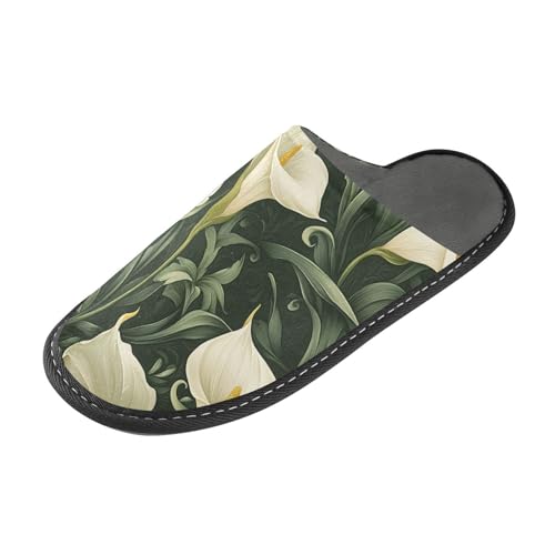 tplaotee Retro Vintage Calla Lilie Blumen Warme Damen Slipper Hausschuhe für Frauen Indoor mit Memory Foam für Haus Schlafzimmer, Retro Vintage Calla Lilie Blumen, 40 EU von tplaotee