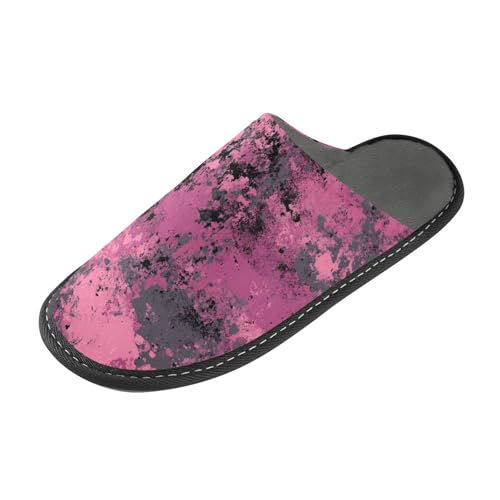 tplaotee Rosa Schwarz Meliert Retro Damen Slipper Hausschuhe für Frauen Indoor mit Memory Foam für Haus Schlafzimmer von tplaotee