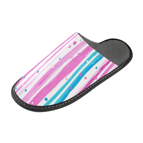 tplaotee Rosa und Hellblau Streifenmuster Kritzelkunst Slipper für Damen Indoor mit Memory-Schaum für Haus, Schlafzimmer, Rosa und Hellblau Streifenmuster Doodle Art, 36/37 EU von tplaotee