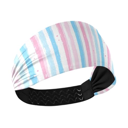 tplaotee Rosa und Hellblau gestreiftes Muster, Kritzelkunst, rutschfest? Sommer-Stirnbänder für Damen, elastische Tennis-Schweißbänder für Fitnessstudio, Alltag, Volleyball, Make-up von tplaotee