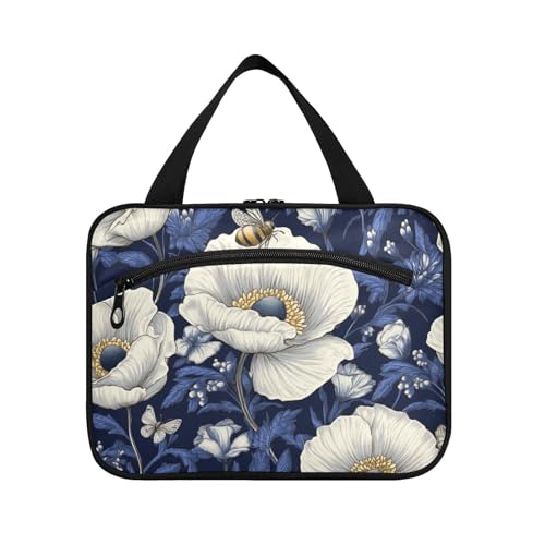 tplaotee Schminktaschen Damen Biene Biene Faltbare Tasche für Accessoires Damen Backpacking Schminktasche Damen M Weiße Blume Vintage Biene M, Weiße Blume, Vintage, Biene, M von tplaotee