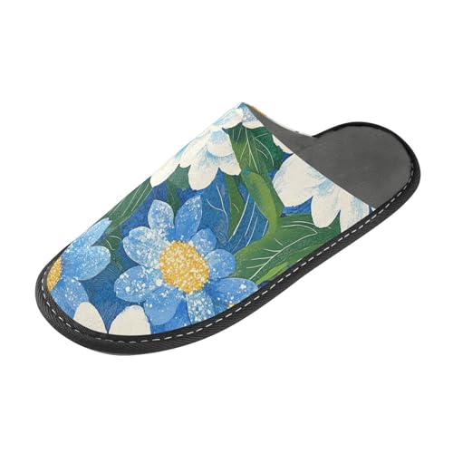 tplaotee Schöne blaue Blumen warme Hausschuhe für Damen und Damen, Hausschuhe, mit Memory-Schaum, für Haus, Schlafzimmer, Schöne blaue Blumen, 38.5/39 EU von tplaotee