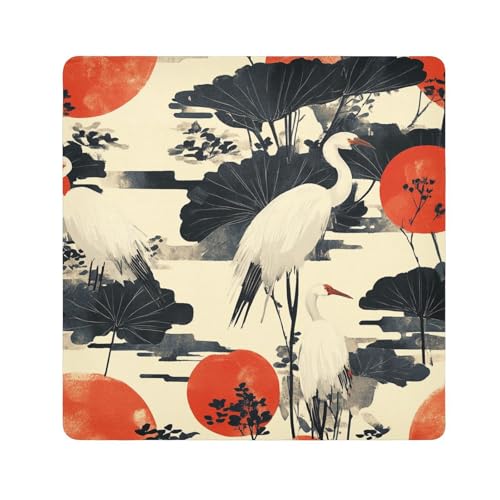 tplaotee Schutztasche mit Kranichblüten und Blättern in Blau, Rot, für Make-up, Reisetasche, Make-up, Organizer, Wickeltasche, Kamera-Objektivtuch, Wrapper für Damen, Größe 55,1 x 55,1 cm von tplaotee