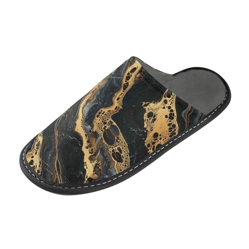 tplaotee Schwarz Gold Marmor Nahtlose Figur Damen Hausschuhe Slipper für Frauen Indoor mit Memory-Schaum für Haus, Schlafzimmer von tplaotee