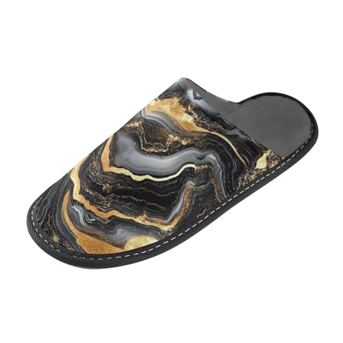 tplaotee Schwarz-goldene Marmor-Textur-Hausschuhe für Damen, Indoor-Hausschuhe für Damen, mit Memory-Schaum, für Haus, Schlafzimmer von tplaotee