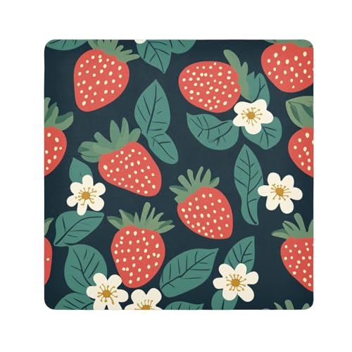 tplaotee Selbstklebende Kosmetiktasche mit Erdbeerblütenmotiv, für Damen, Größe: 55,1 x 55,1 cm, Schwarz von tplaotee