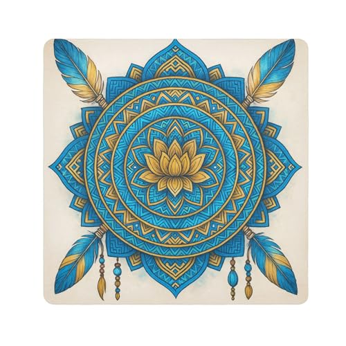 tplaotee Selbstklebende Make-up-Halter, Bohemian-Mandala-Blume, Stoff, Kosmetiktasche, Reisetasche, Organizer, Wickeltasche, Kamera-Objektivtuch, Wrapper für Damen, Größe 55,1 x 55,1 cm von tplaotee