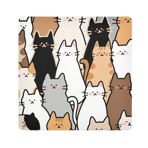 tplaotee Selbstklebende Reisetasche, Motiv: niedliche Cartoon-Katze, Stoff, Make-Up-Organizer, Verpackung, Kameralinse, Tuch, Kosmetik-Organizer für Reisen, Größe 55,1 x 55,1 cm von tplaotee