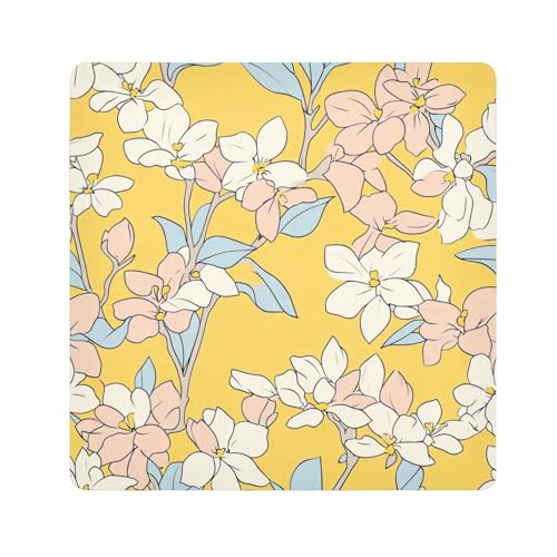 tplaotee Simple Line Make-uphalter mit Blumenmuster, selbstklebend, Reise-Organizer, Wickeltasche, Kameralinse, Tuch für Damen, Größe 55,1 x 55,1 cm, Gelb / Weiß von tplaotee