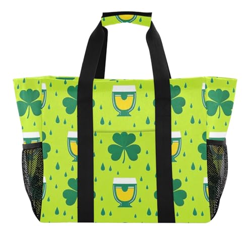 tplaotee St. Patrick's Clover Green Rain Drops Utility Tote Reusable Grocery Bag Collapsable Beach Bag Tote With Compartments with Handles Canvas Laundry Carryall von tplaotee