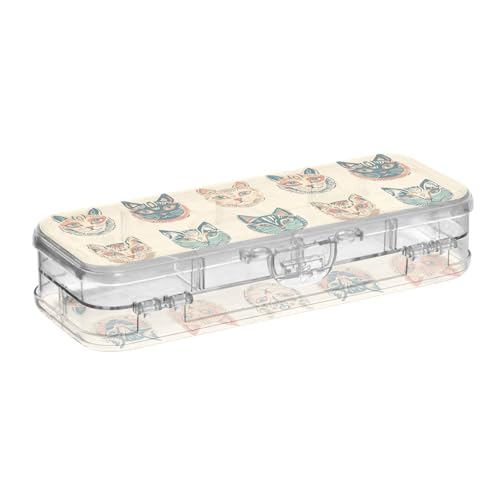 tplaotee Stiftebox im Boho-Stil, schlichter Stil, Maine Cats Design, transparent, doppelstöckig, für Schreibwaren, mit Deckel von tplaotee