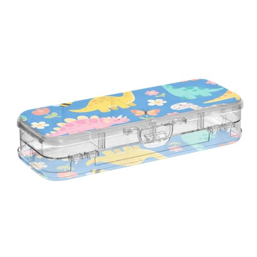 tplaotee Stiftebox mit 2 Ebenen, Cartoon-Dinosaurier-Design, Blau, für Schreibwaren, mit Schnappdeckel von tplaotee