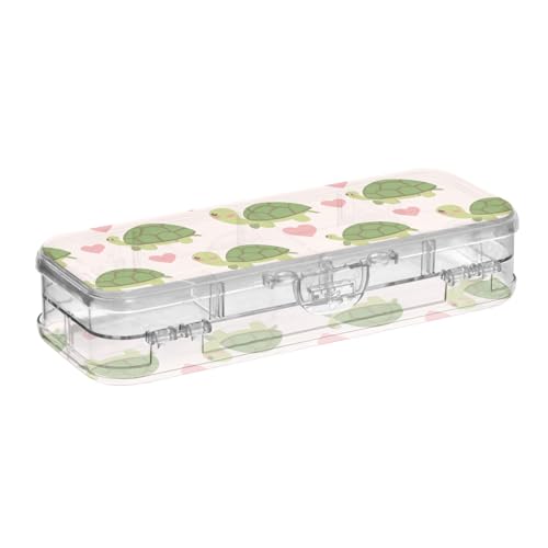 tplaotee Stiftebox mit Aufschrift "Happy Valentine", Cartoon-Schildkröte, Herz, Beige-Design, Kunststoff, transparent, doppelstöckig, transparent, für Kunstbedarf, mit Schnappdeckel tplaotee Stiftebox mit Aufschrift "Happy Valentine", Cartoon-Schildkröte, Herz, Beige-Design, Kunststoff, transparent, doppelstöckig, transparent, für Kunstbedarf, mit Schnappdeckel von tplaotee