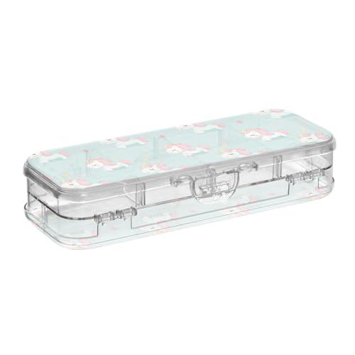 tplaotee Stiftebox mit Cartoon-Einhörnern, niedliches grünes Design, Kunststoff, transparent, 2-lagig, großes Stifteetui für die Schule, mit Schnappdeckel tplaotee Stiftebox mit Cartoon-Einhörnern, niedliches grünes Design, Kunststoff, transparent, 2-lagig, großes Stifteetui für die Schule, mit Schnappdeckel von tplaotee