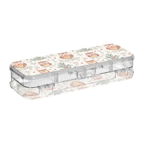 tplaotee Stiftebox mit Weihnachtsdekoration, Baum, Eulen-Design, transparent, doppelstöckige Aufbewahrung, Stifteetui für Schreibwaren, mit Schnappdeckel von tplaotee