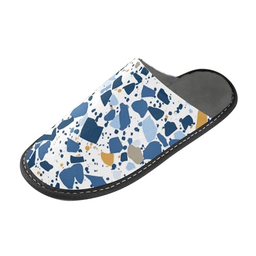 tplaotee Terrazzo Muster Glory Blue Hausschuhe für Damen Indoor Hausschuhe mit Memory-Schaum für Haus, Schlafzimmer von tplaotee