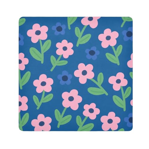 tplaotee Tragbare Make-up-Tasche mit Cartoon-Motiv, rosa und blaue Blumen, Stoff-Organizer, Wickeltasche, Kamera-Objektivtuch, für Damen, Größe 55,1 x 55,1 cm von tplaotee