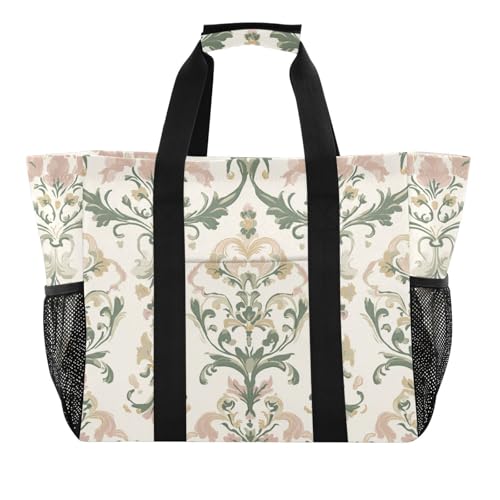 tplaotee Tragetasche im viktorianischen Retro-Stil, Blumenmuster, Pastellfarben, Mehrzweck-Tragetasche für Damen, wiederverwendbare Taschen für Lebensmittel, zusammenklappbar, Strandtasche mit Taschen von tplaotee
