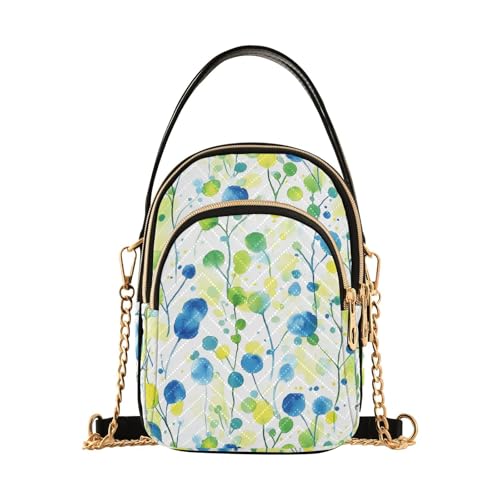 tplaotee Trendige Umhängetasche für Damen, Motiv: Aquarell-Kunstblätter, Blau / Grün, mit mehreren Taschen, Handtasche für Damen von tplaotee