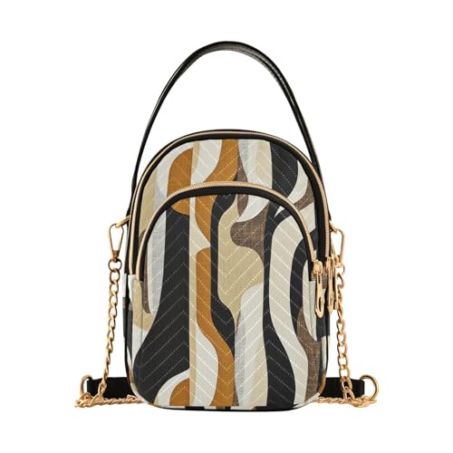 tplaotee Trendige Umhängetasche für Damen mit abstraktem Streifenmuster, Braun / Schwarz, mit mehreren Taschen, Handtasche für den Herbst von tplaotee