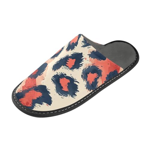 tplaotee Trending Leopard Fur Blush Red Black Damen Slipper Hausschuhe für Frauen Indoor mit Memory-Schaum für Haus, Schlafzimmer von tplaotee