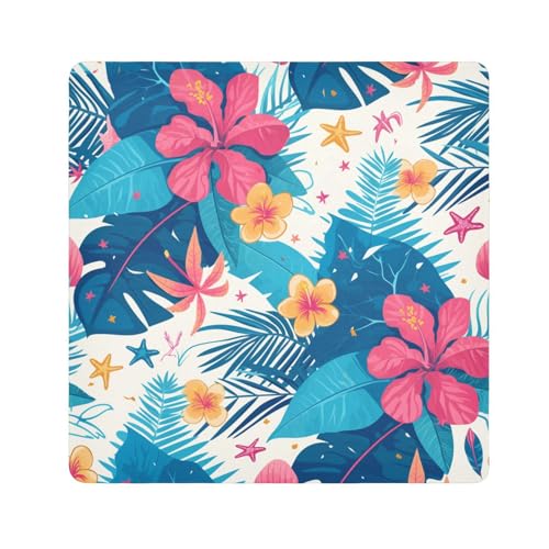 tplaotee Tropische Blätter, rote Hibiskusblüten, Seesterne, hawaiianische Magie, selbstklebend, Make-up, Reise-Organizer, Wickeltasche, Kamera-Objektivtuch, Wickeltasche, Organizer-Tasche für Damen von tplaotee