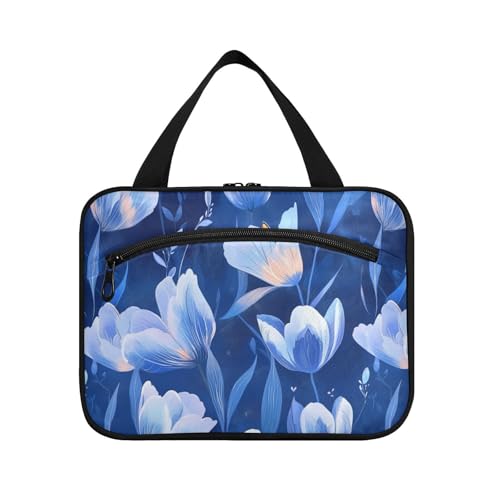 tplaotee Tulipa Flowers Kosmetiktasche zum Aufhängen, mit Haken, zusammenklappbare Designer-Tasche für Damen, Rucksackreisen, Größe M, Königsblau, Tulipa Blumen Königsblau, Medium von tplaotee