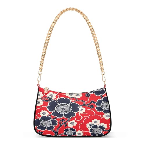 tplaotee Umhängetasche mit japanischem Weinrebenmuster, Blumenmuster, rot, trendige Kette, Umhängetasche, Handtasche zum Laufen von tplaotee