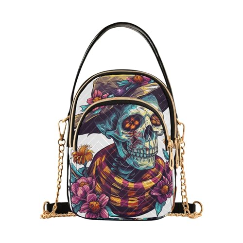 tplaotee Vogelscheuche Totenkopf Floral Marshmallow Bunte trendige Umhängetasche für Damen trendy mit mehreren Taschen Handtasche als Geburtstagsgeschenk von tplaotee