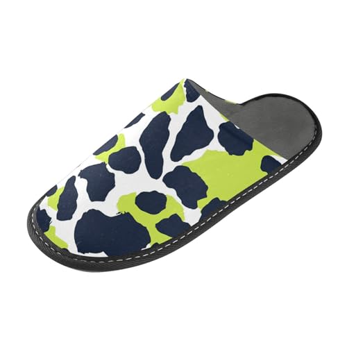 tplaotee Warme Damen-Hausschuhe mit Leopardenmuster, Limettengrün und Marineblau, Hausschuhe, Hausschuhe, Hausschuhe, für Innenbereich, mit Memory-Schaum, für Haus, Schlafzimmer, Leopardenmuster von tplaotee