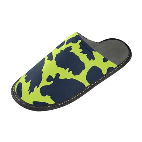 tplaotee Warme Damen-Hausschuhe mit Leopardenmuster, Limettengrün und Marineblau, für den Innenbereich, mit Memory-Schaum, für Haus, Schlafzimmer, Leopardenmuster, Limettengrün und Marineblau, 42/43 von tplaotee