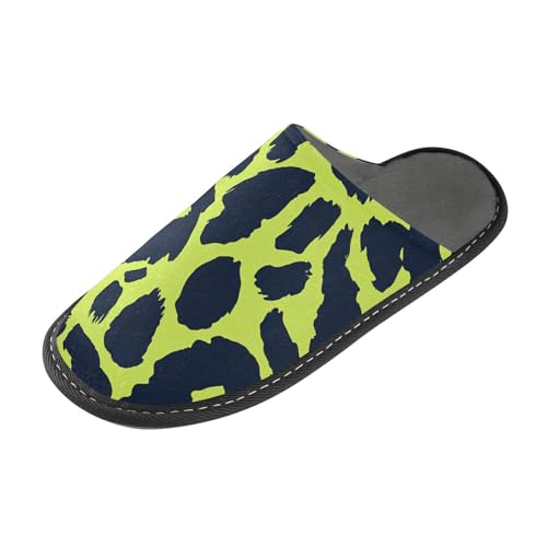 tplaotee Warme Damen-Hausschuhe mit Leopardenmuster, Limettengrün und Marineblau, mit Memory-Schaum, für Haus, Schlafzimmer, Leopardenmuster, Limettengrün und Marineblau, 36/37 EU von tplaotee