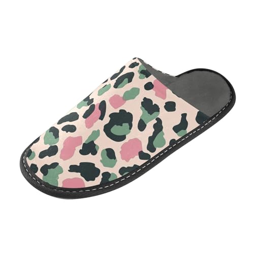 tplaotee Warme Damen-Hausschuhe mit Leopardenmuster, für den Innenbereich, mit Memory-Schaum, für Haus, Schlafzimmer, Grün, Grüner Pfirsich-Leopardenmuster, 38.5/39 EU von tplaotee
