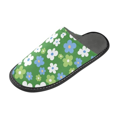 tplaotee Warme Hausschuhe für Damen, mit Memory-Schaum, Grün, Weiß und Blau, Blumen, für Haus, Schlafzimmer, Grüne, weiße und blaue Blumen, 45/45.5 EU von tplaotee