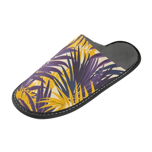 tplaotee Warme Hausschuhe für Damen, mit Memory-Schaum, für Haus, Schlafzimmer, Violett / Gelb, Violett-gelbe Palmblätter, 36/37 EU von tplaotee