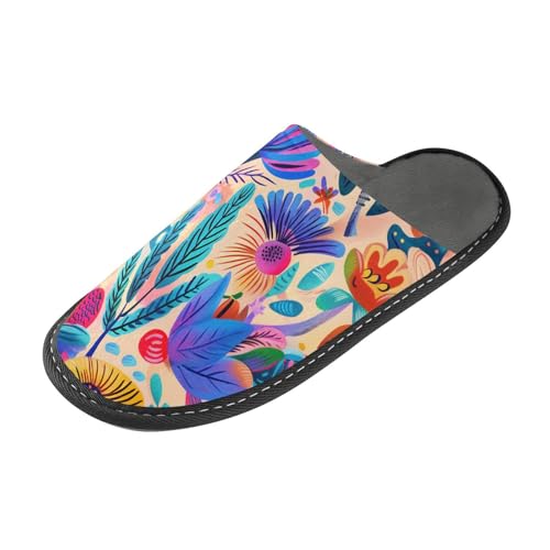 tplaotee Warme Hausschuhe für Damen und Damen, mit Memory-Schaum, lebendige Blumen, Illustration, für Haus, Schlafzimmer, Lebendige Blumen-Illustration, 37.5/38 EU von tplaotee