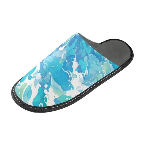 tplaotee Wasserfarben-Slipper für Damen, abstrakt, blau, flüssig, Hausschuhe für Damen, Innenbereich, mit Memory-Schaum, für Haus, Schlafzimmer von tplaotee