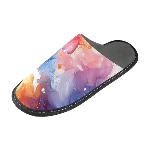 tplaotee Wasserfarbene, abstrakte Blumen, Damen-Hausschuhe, Hausschuhe, für den Innenbereich, mit Memory-Schaum, für Haus, Schlafzimmer von tplaotee