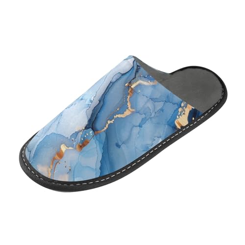 tplaotee Wasserfarbene, blau-weiße Marmorhausschuhe für Damen, warme Hausschuhe für den Innenbereich, mit Memory-Schaum, für Haus, Schlafzimmer von tplaotee