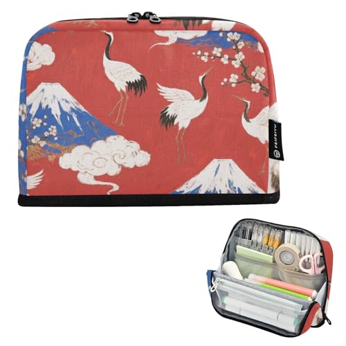tplaotee Weiße japanische Kranichhalterung, Fuji-Federmäppchen, großes Fassungsvermögen, aufrechte Aufbewahrungstasche, niedliche Schreibwaren-Aufbewahrung für Schüler, Mittelschule, Cartucheras und von tplaotee
