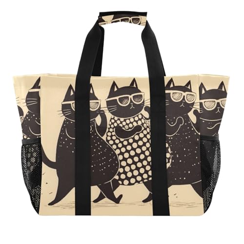 tplaotee Wiederverwendbare Einkaufstasche, Motiv: niedliche Katzen, faltbar, Strandtasche mit Fächern, mit Griffen, Tragetasche, Schwarz / Braun tplaotee Wiederverwendbare Einkaufstasche, Motiv: niedliche Katzen, faltbar, Strandtasche mit Fächern, mit Griffen, Tragetasche, Schwarz / Braun von tplaotee