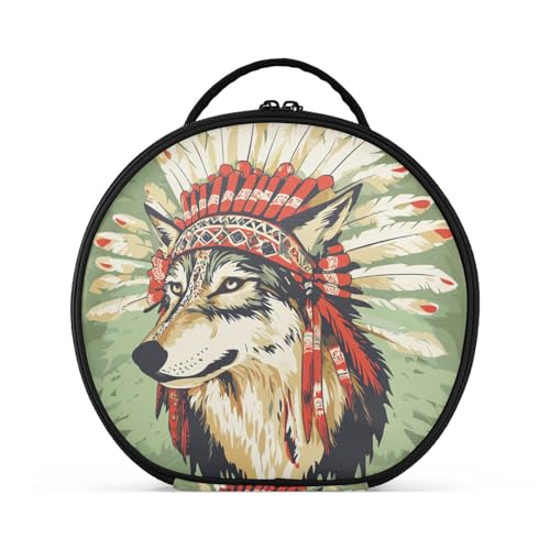 tplaotee Wolf Kosmetiktasche mit verstellbaren Trennwänden, Motiv: Western-Cowboy, indischer Tribal-Kopfschmuck, vertikal, freistehend, wasserdicht, Kosmetiktasche für Geldbörse, mit verstellbaren von tplaotee