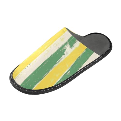 tplaotee Zitronengelb-grünes Streifenmuster, Damen-Hausschuhe, Hausschuhe, Hausschuhe, Hausschuhe für Damen, mit Memory-Schaum, für Haus, Schlafzimmer von tplaotee