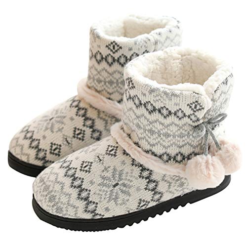 tqgold® Hausschuhe Damen Mädchen Plüsch Hausstiefel Winter Pantoffeln Stiefel Hüttenschuhe Hüttenstiefel Fell Warm Slipper Grau Größe 35 36 von tqgold