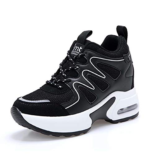 tqgold® Wedges Sneaker Damen mit Keilabsatz 8cm Sportschuhe Turnschuhe Plateau Schuhe Schwarz Größe 34 von tqgold